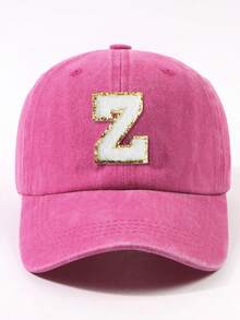 1 件时尚紫红色 26 个字母贴片简约棒球帽，街头休闲聚会弧形帽檐爸爸帽，男女通用户外可调节四季棒球帽 - 棒球帽 - 查看 12