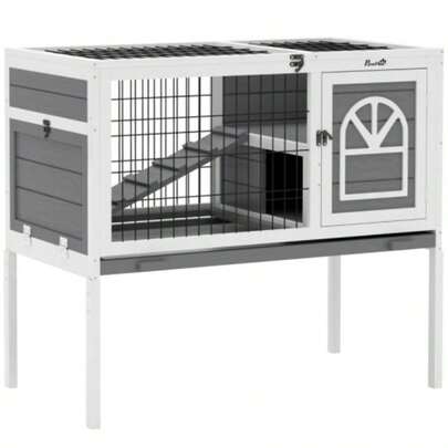 Wooden Rabbit Hutch, Guinea Pig Cage, With Removable Tray, Openable Roof,