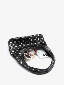 1pc Women's Retro Punk Crescent Moon Shaped Faux Leather Shoulder Bag, Large Capacity, Suitable For Outings, Parties And Daily Wear - 黑色 - 查看 5