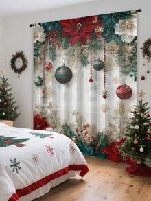 1pc Christmas Doorway Curtain - Floral & Ornament Design, Polyester Curtain For Living Room, Kitchen, Bedroom, Machine Washable, Holiday Home Decor, Christmas Decoration, Christmas Gift - Multicolor - View 7