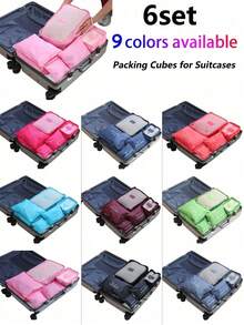 6pcs/1set Travel Storage Bags, Luggage Organizer, Large-Capacity Storage Bag, Cosmetic Bag, Toiletry Bag, Luggage Bag, Multiple Colors Available, Portable, Large Capacity, Waterproof, Dustproof, Foldable Storage Bag, Suitable For Storing Clothes, Shoes