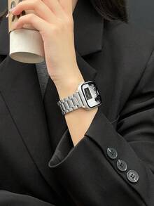 1条女式二合一实心三珠不锈钢常规款表带，兼容 S10/S9/S8（运动版），适合38mm/40mm/41mm/42mm/44mm/45mm/49mm尺寸。也适用于Watch Fit4/Fit3、Redmi Watch 5/4（高级金属款）和小米手环9 Pro/8 Pro。配备快拆接口，可轻松快速拆卸。 - 三珠-銀色 - 查看 3