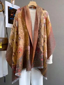 1pc Elegant Floral Jacquard Scarf, Versatile Warm Wrap Shawl For Women, Faux Cashmere