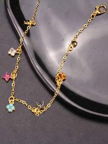1pc Dopamine Colorful Flower Pendant Anklet, Delicate & Elegant High-End Luxury Layered Anklet For Women - Multicolor - View 5