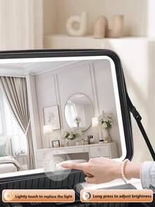 Premium Sewing Makeup Bag With LED Mirror, 31*24*12cm Large Capacity Portable Shoulder Cosmetic Box, Suitcase Insert Design, Multi-Functional Storage Case For Cosmetics, Phones & Sundries, Suitable For Travel, Home & Presents - Large - View 8