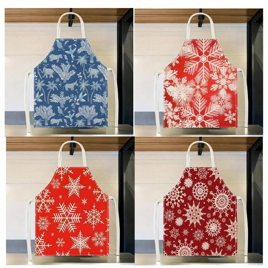 1 pièce Tablier à motif flocon de neige, tablier de nettoyage de maison imprimé créatif et amusant, tablier de cuisine imperméable et facile à nettoyer, tablier de maison créatif, uniforme de travail