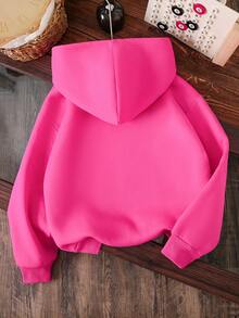 Toddler Girls' Cartoon Pattern Warm Hooded Sweatshirt - Hot Pink - View 4