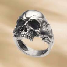 1pc Gothic Punk Hip Hop Half Skull RingHeavy Duty Metal Statement Jewelry, Gothic Wedding/Party/ Everyday Ring For Men & Women Halloween, Dia De Los Muertos, Carnival Costume Accessory - Edgy Birthday/Anniversary Gift For Dark Fashion Lovers - Retro Skull Design With Intricate Detailing, Single Ring For Year-Round Wear, Perfect For Festive Occasions And Bold Fashion Statements, Halloween Jewelry - 銀色 - 查看 6