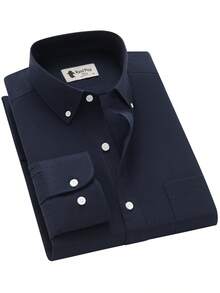 Rand paul Men's Long Sleeve Oxford Shirt, Plain, Casual And Formal, With Versatile Pocket - 深藍色 - 查看 2