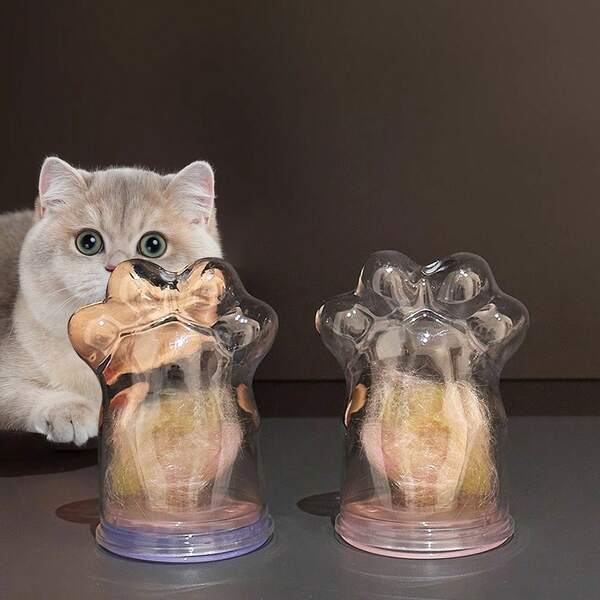 1 pieza/Lata de almacenamiento de pelo de mascota con forma de garra de gato, lata sellada para recolección de pelo de gato - Regalo conmemorativo ovalado de pelo de mascota, adecuado para entusiastas de los gatos, solo se lava a mano, sin electricidad requerida, decoración del hogar de plástico duradero, adecuado para amigos y familiares, regalos para entusiastas de los gatos, almacenamiento decorativo, diseño transparente, recipiente lavable a mano, sin batería