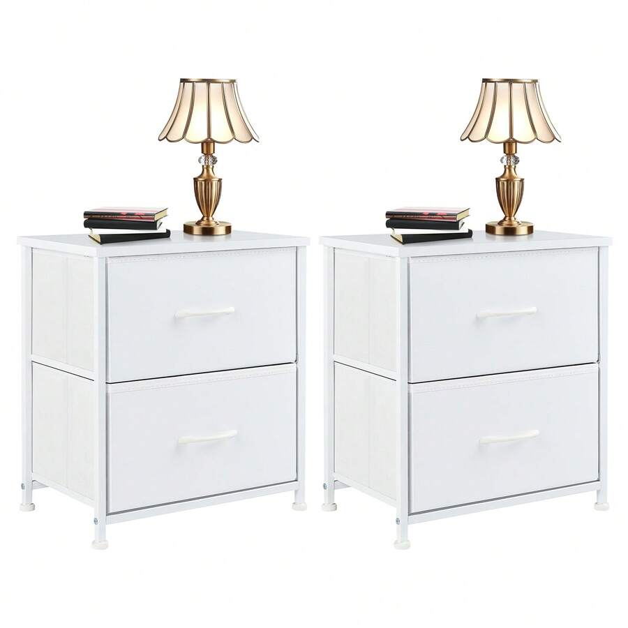 2-Piece 2-Drawer Dressing Table Nightstand Set American Country Style Metal Frame With Waterproof Wooden Top Suitable For Bedrooms And Entryways - trắng - Xem 1