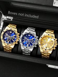 3 件/6 件套装男士时尚圆形表盘石英表，锌合金表壳，不锈钢表带，电池供电，不可充电，适合情人节、复活节、斋月、生日、圣诞节礼物 - 彩色 - 查看 10