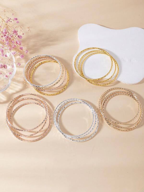 3pcs Bling Bling Delicate Shiny Metal Unique Design Versatile Thick Bangle Bracelets For Girl