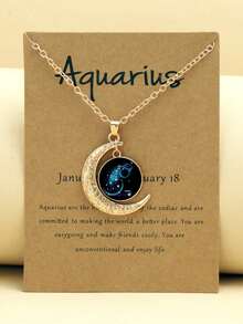 1pc-12pcs Retro Luminous Moon 12 Zodiac Signs Pendant Necklaces, Party Birthday Gifts & Daily Wear