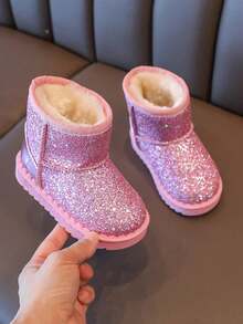 1 Pair 2025 New Toddler/Kids Anti-Slip Waterproof Soft Sole Thermal Lined Snow Boots