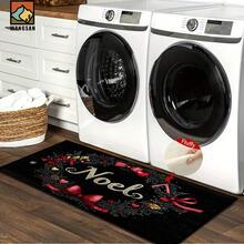 1 pièce Tapis de bain antidérapant avec motif de baies de houx et nœud de Noël, en matériau imitation cachemire, décoratif moelleux, convient pour la salle de bain, la porte, la cuisine et autres occasions, lavable en machine, décoration de Noël, peut être offert en cadeau