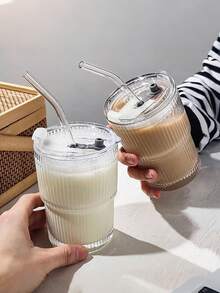 6pcs, 350ml/12oz Glass Cups, High-Quality Transparent Glass Cups With Lids And Straws, Durable, Easy To Clean, Reusable, Suitable For Coffee, Iced Tea, Juice, Water, Milk Tea, Home And Office Use - Ideal Gift For Christmas, Halloween, Thanksgiving - 6-pack Glasses - View 3