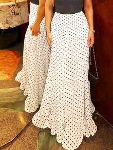 Women's Dot Print Long Skirts Elegant High Waist Fishtail Hem Flowy A-Line Skirts For Party Casual - 白色 - 查看 1