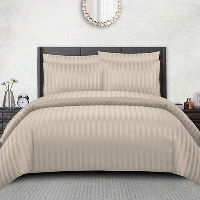 Pamposh Satin Stripe King Duvet Set - Premium Hotel Quality Quilt Cover Bedding Sets - Ultra Soft Microfiber Bed Linen