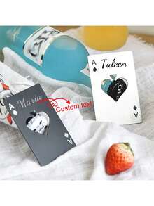 Ouvre-bouteille de bière avec logo de texte personnalisé, ouvre-bouteille en acier inoxydable créatif en forme de pelle et de carte à jouer, tire-bouchon de vin pour la maison