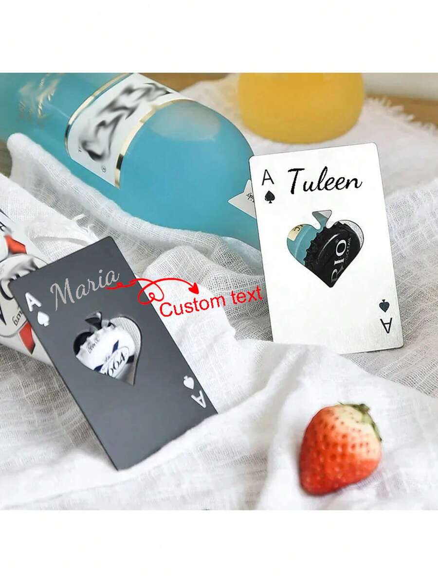 Ouvre-bouteille de bière avec logo de texte personnalisé, ouvre-bouteille en acier inoxydable créatif en forme de pelle et de carte à jouer, tire-bouchon de vin pour la maison