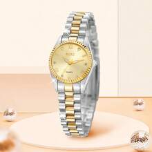 SOKI SOKI 女士腕表，金色圆形全钻表盘，合金表带，休闲奢华石英腕表，适合日常佩戴、生日礼物、派对、节日聚会，是送给自己或朋友的理想礼物。