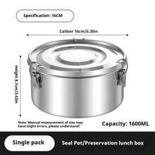 1/3 件优质不锈钢食品储存容器套装 - 防漏、防潮、防臭、可重复使用的圆形金属罐；带安全盖的冰箱储物盒，适用于厨房和餐厅组织，适合户外；家居 - 銀色 - 查看 12
