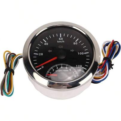 Velocmetro GPS, Odmetro, con Tacmetro, 8000 RPM, 85 Mm, 3 3/8 Pulgadas, Velocmetro GPS con Luz de Indicacin para Vehculos ATV Marinos Bisel plateado con esfera negra