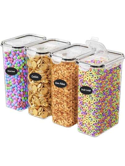 2pcs/4pcs Cereal Storage Container Set, Lid Can Be Opened, 0.8L/1.4L/1.6L/2.0L/2.5L Grain Rice Bucket, Food Divider, Plastic Grain Storage Container With Labels And Pen (Can Be Purchased Separately)