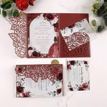 Bộ 10 thiệp mời hoa hồng thanh lịch, thiệp mời đám cưới cá nhân hóa, thiệp chúc mừng cho tiệc cưới, sinh nhật lần thứ 15, tiệc rửa tội, vật dụng trang trí (bao gồm 10 thiệp lớn hơn và 10 thiệp nhỏ hơn) - Nhiều màu - Xem 5