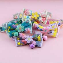 1 buc. Zgardă pentru animale de companie cu clopoțel, detașabilă, cu fundă florală, broderie din dantelă, colier pentru pisici