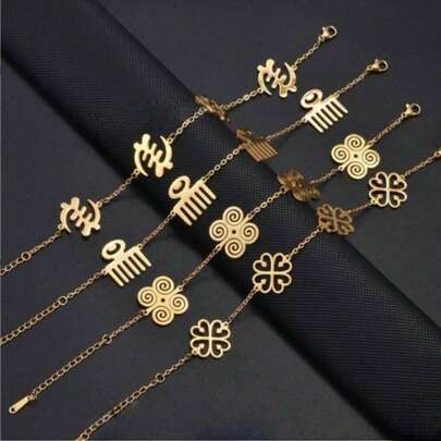 1pc New African Symbol Bracelet, Women's Traditional Bracelet, Fashionable & Versatile Metal Accessory