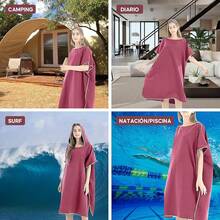 Poncho de Surf Con Capucha de Microfibra - Toalla De Playa Absorbente De 110 X 80cm, Para Cambiarse Para Mujeres y Hombres en Playa y Natación - Rosa - ROSA - Ver 8