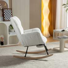 New Modern Rocking Chair With Upholstery And Teddy Fabric, With Extendable Footrest, White - trắng - Xem 3