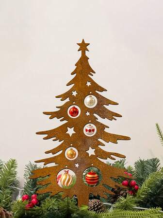 1 pezzo Decorazione natalizia da giardino in metallo arrugginito vintage - Decorazione natalizia per esterni resistente alle intemperie, con design a stella e ornamenti, perfetta per patio, giardino, portico o recinzione, decorazione natalizia per casa e giardino, regalo di Natale