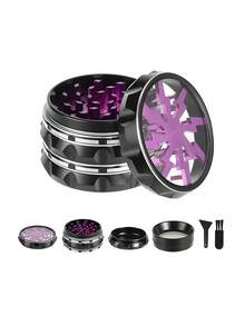 1 Metal Grinder - Four Layer Manual Crusher, Designed With Red And Purple Snowflakes, Made Of Zinc Alloy Material - Portable Smoking Tool Gift, Fashionable Smoking Tool, Metal Food Grinder.