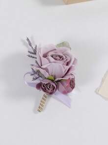 1 unidade de boutonnière artificial de rosa roxa acinzentada com alfinetes para casamento masculino, noivo e padrinhos, cerimônias de casamento, aniversários, jantares formais, festas, bailes de formatura e acessórios para o Dia dos Namorados.