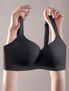 2 piezas Sujetadores lisos de color minimalista, sujetadores acolchados sin aros, sin costuras con aros push-up, copa completa - Multicolor - Ver 9