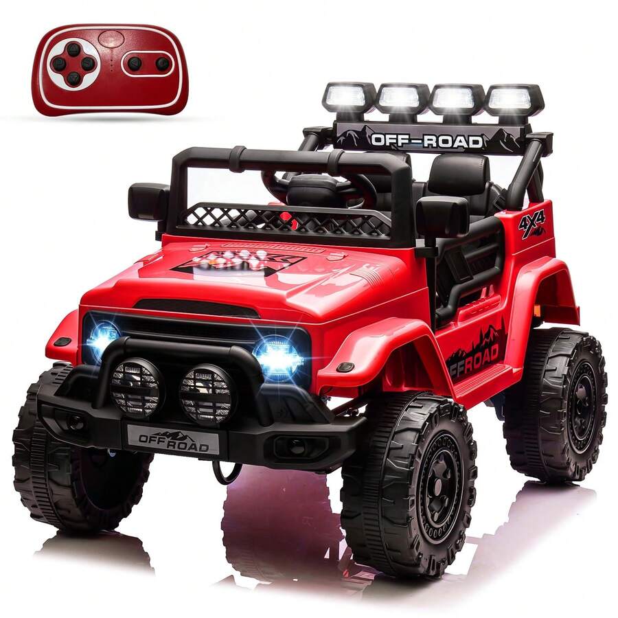 Huisuilinss Kids Ride On Truck,12V Ride On Car,Electric Car With 5MPH Max Speed,Remote Control,Steering Wheel,Accelerator Pedal,Treaded Tires,Music,Ride On Toy For Kids Ages 37-96 Months - Đỏ - Xem 1