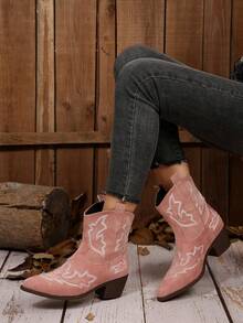 Stivaletti alla caviglia da donna con punta affusolata, tacco largo, ricamati, nuovi per l'autunno/inverno. Stivali Chelsea occidentali alla moda e versatili con taglio a V