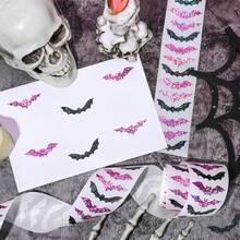500Pcs Halloween Bats Stickers Roll - Laser Cut Pink Black Sparkly Glitter Bat Seal Stickers Waterproof Self-Adhesive Decals For Scrapbooking Journaling Planner Decorations Party Favors Supplies Gift Wrapping - 彩色 - 查看 7