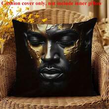 100% Polyester Decorative Pillow Cover, 17.7X17.7 Inch, Modern Nordic Style Pillow Sham - Striking Gold Makeup And Eyelash Design, Pillow Case For Room Decor, Zipperless Throw Pillow Cover For Sofa, Pillow Insert Not Included - Black+Gold - View 17