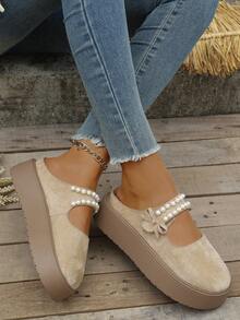 Perlenschlaufen-Schlupfschuhe mit Schleife, retromodische bequeme Flache Schuhe, modische vielseitige Dicksohlen-Flats, Neuer Stil für Herbst/Winter