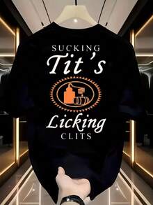 Suck The T And Lick The C Funny Tito Drink Party T Shirt Graphic Design With Tito Logo On Both Sides Unisex Cotton Fabric Suitable For Men Casual Party Wear - 黑色 - 查看 1