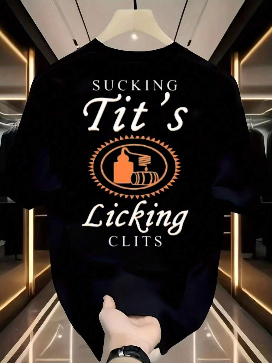 Suck The T And Lick The C Funny Tito Drink Party T Shirt Graphic Design With Tito Logo On Both Sides Unisex Cotton Fabric Suitable For Men Casual Party Wear - 黑色 - 查看 1