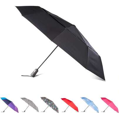 Totes Men's And Women's Ultimate Protection Folding Umbrella With Auto Open Close Windproof Sun Protection, BLACK, 43" Canopy, Clear Bubble Umbrella