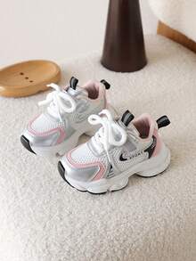 1 Pair Kids' Summer Mesh Breathable Sneakers, Girls' Casual Chunky Shoes - Pink - View 2