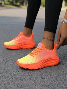 ZVB 女士舒适户外休闲系带运动鞋，透气弹力网面运动鞋，时尚系带跑步鞋，一脚蹬训练鞋 - 橘色 - 查看 8