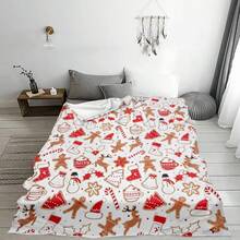 1pc Christmas-Themed Flannel Blanket - High Quality, Warm And Comfortable Blanket/Throw Printed With Gingerbread Men, Christmas Stockings, Reindeer, And Santa Hats, Suitable For Christmas Bedroom Decor - Multicolor - View 4