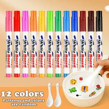 Conjunto de 10/14 Canetas Mágicas de Aquarela com Colher, Canetas de Aquarela com Tinta Flutuante, 12 Cores, Ferramentas de Grafite para Crianças, Caneta Marcadora Flutuante, Brinquedo para Presente, Adequado para Meninos e Meninas de 3 a 12 Anos, Lavável, Criativo, Lápis de Cor de Brinquedo Educativo, Material Escolar (Algumas Cores Aleatórias) - Multicolorido - Ver 9